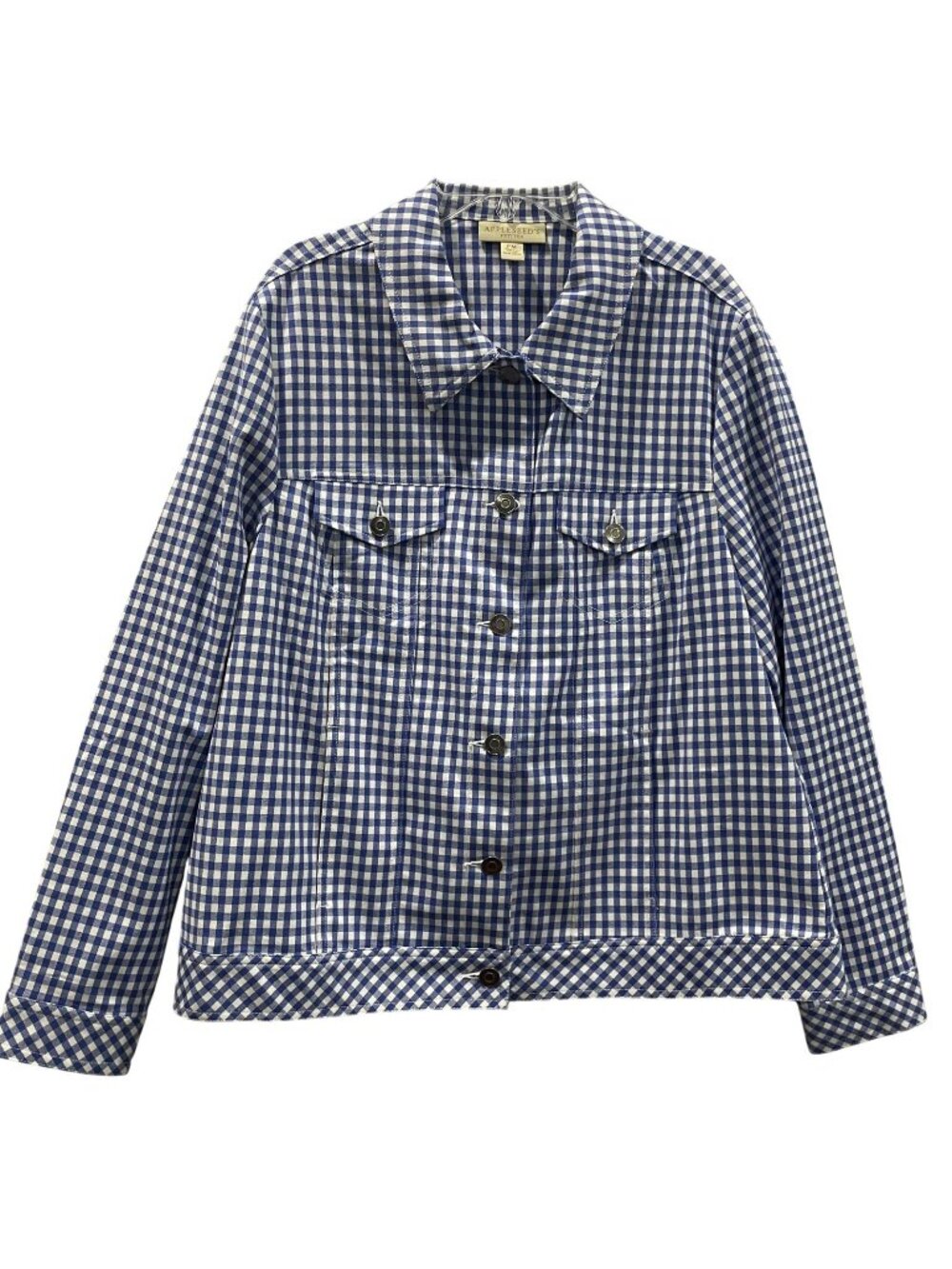 Appleseeds Gingham Trucker Jacket PM Blue White Cottagecore Preppy Country Chic